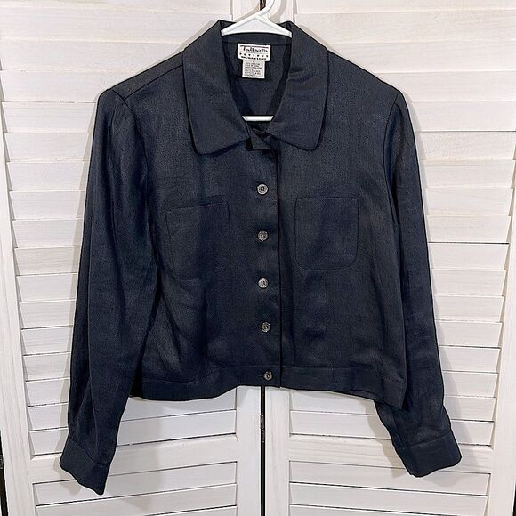 Talbots Linen Jacket Size 6P Black Peter Pan Collar NWOT - Picture 11 of 15